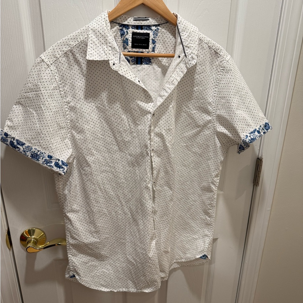 Denim & Flower White Shirt with Blue Accents